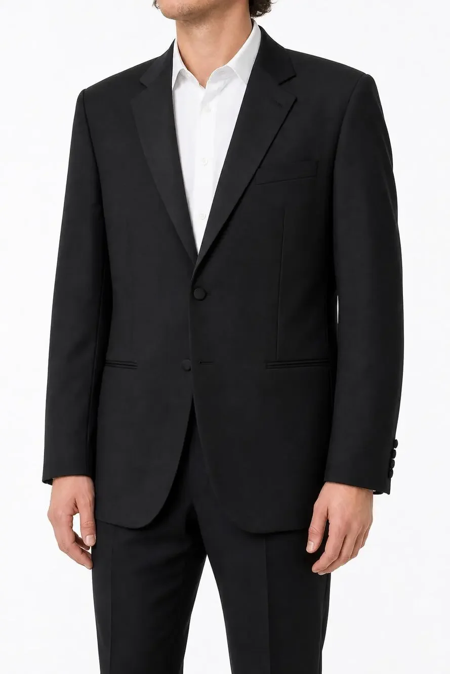 Giro d'Italia Men's Black Super 140s Wool Charles Tuxedo Jacket IT 48L US 38L